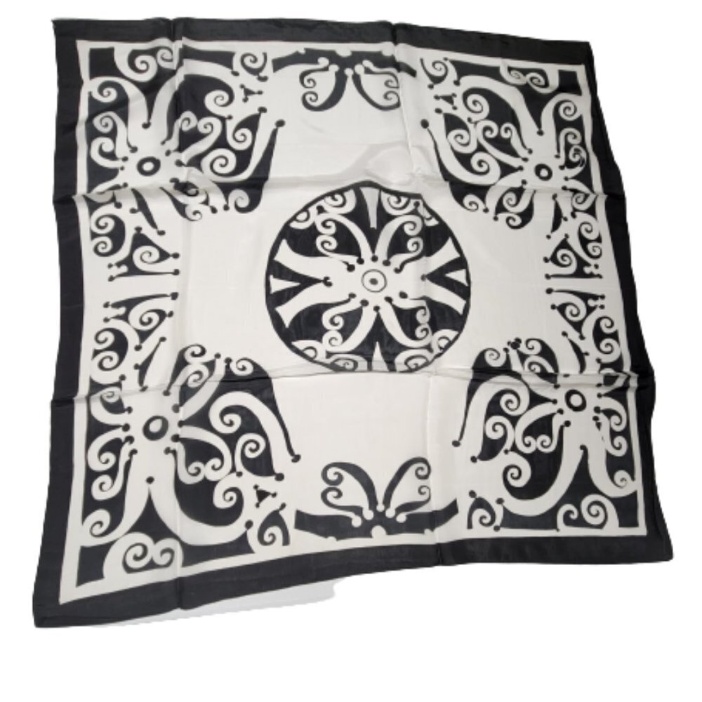Black and White Silk Handpainted Square Scarf  - NEW